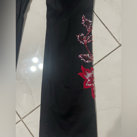 Cache Black red bead sequin embroidered pants boot cut flare leg stretch vintage - Picture 7 of 9
